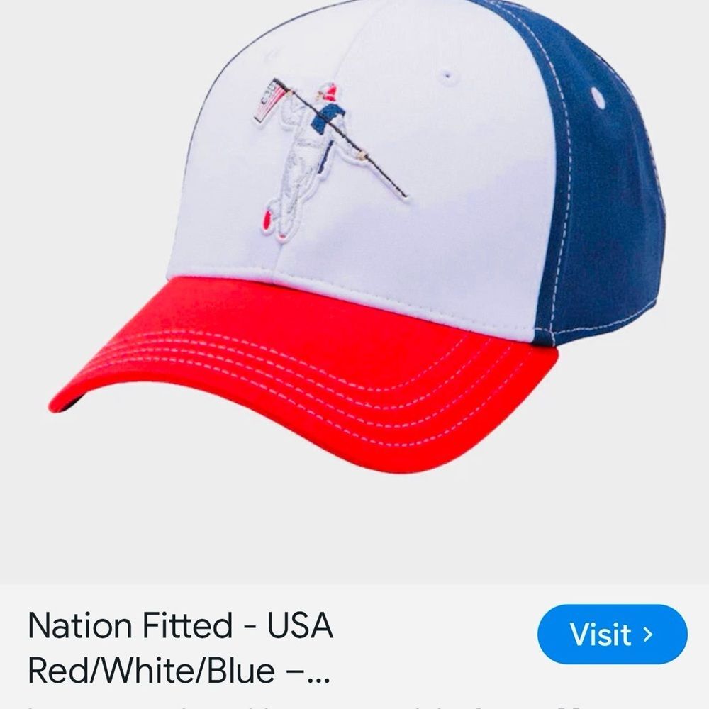 #1063+Unisex Red and White Baseball Cap W/ Embroidered Design - Picture 1 of 8